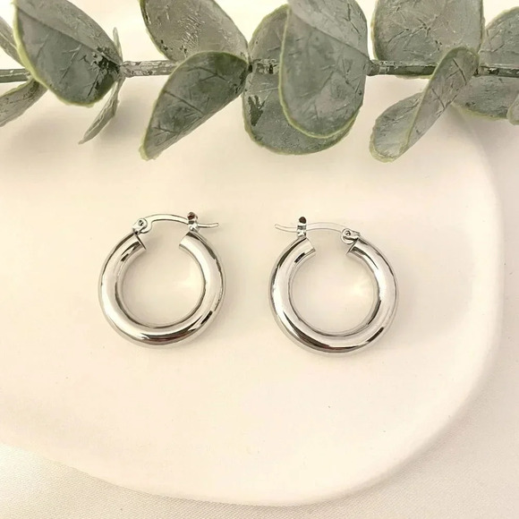 Jewelry - 925 Sterling Silver Small Huggie Earrings Huggie Hoops Thick Wide Silver Hoops